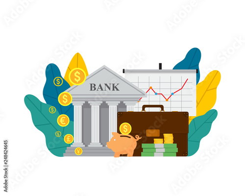 Vector flat illustration banking concept, isolated on white background. EPS 10.