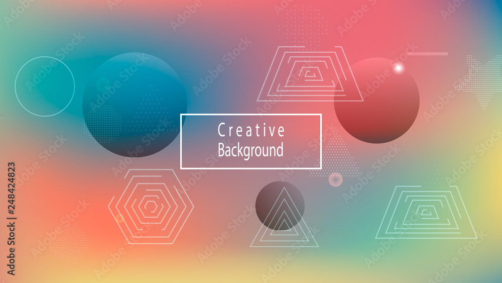 Color geometric gradient, futuristic background. The idea of modern wallpaper design, packaging. Creative colored lines, abstract shapes, dots. Background in minimalist style.