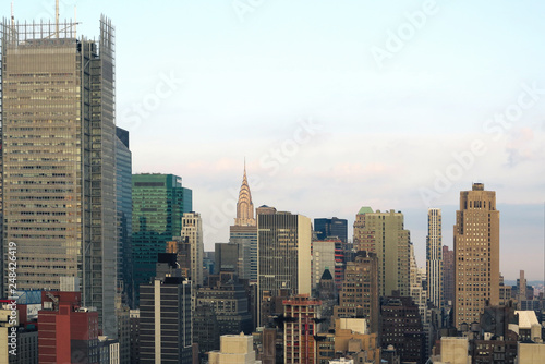 Aerial and panorama view of skyscrapers of  New York City  Manhattan.  Top view of night midtown of Manhattan.