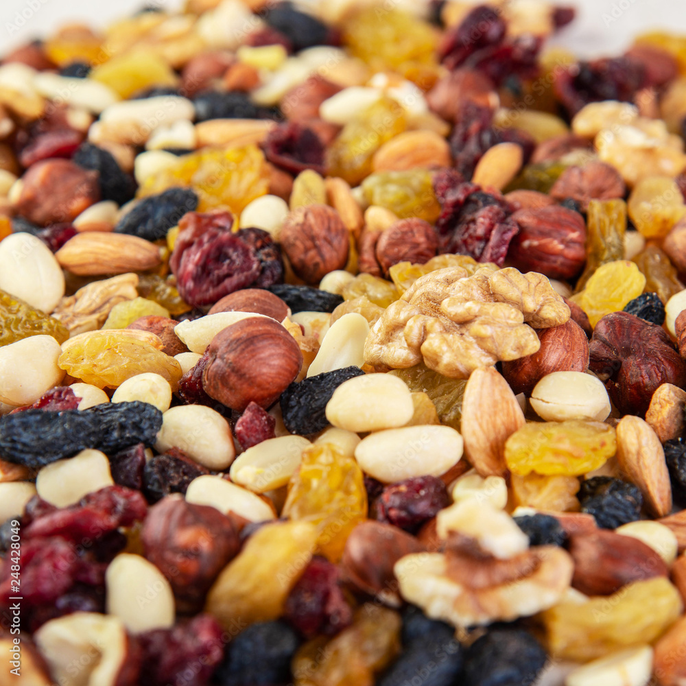 dried fruits and nuts top view background