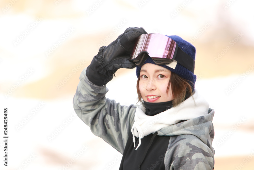 スノーボードウェアの女性 スノーボードウェアの女性