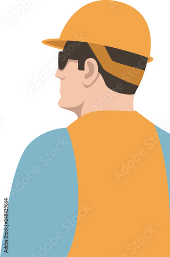 Worker in a protective helmet , vector illustration, flat style, profile