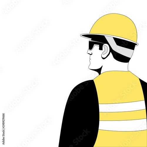 Worker in a protective helmet , vector illustration, flat style,