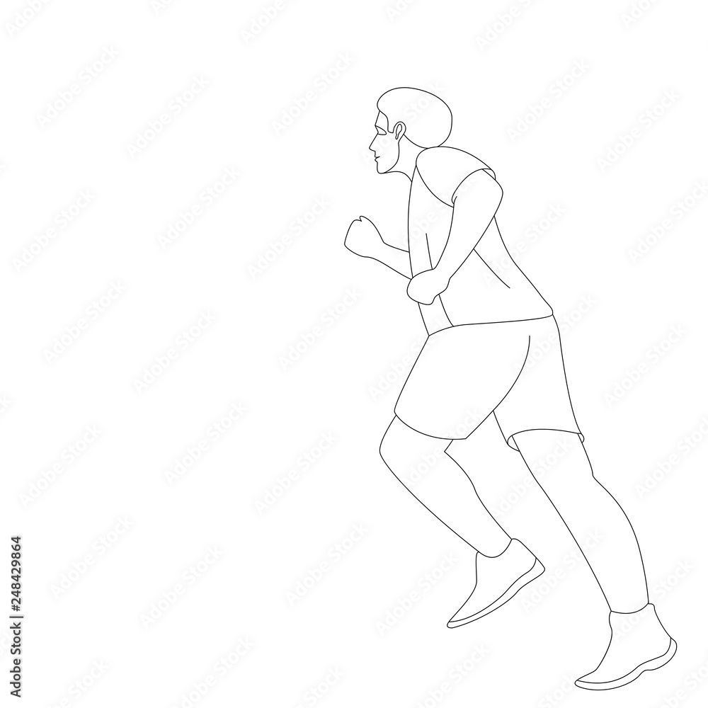 Fototapeta premium man is running, vector illustration, lining draw, profile