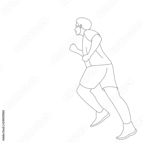 man is running, vector illustration, lining draw, profile