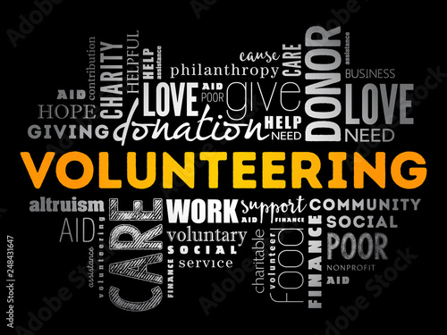 Volunteering word cloud collage, social concept background