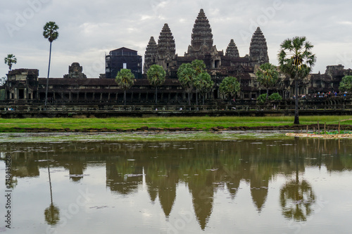 The Angkor Wat temple on a cloudy  overcast day