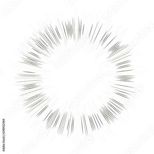 Vintage sunburst explosion lines.Fireworks black rays design element. Linear drawing vector. Linear radial burst