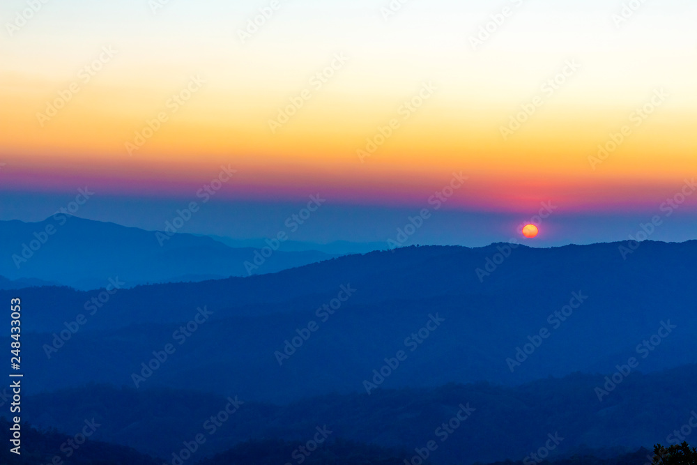 colorful of sky in the evening or morning at famous mountain in Thailand