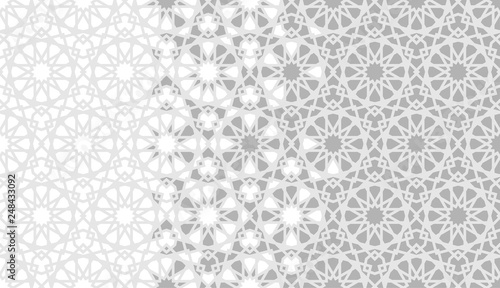 Tile repeating vector border. Geometric halftone pattern with color arabesque disintegration - Vector 