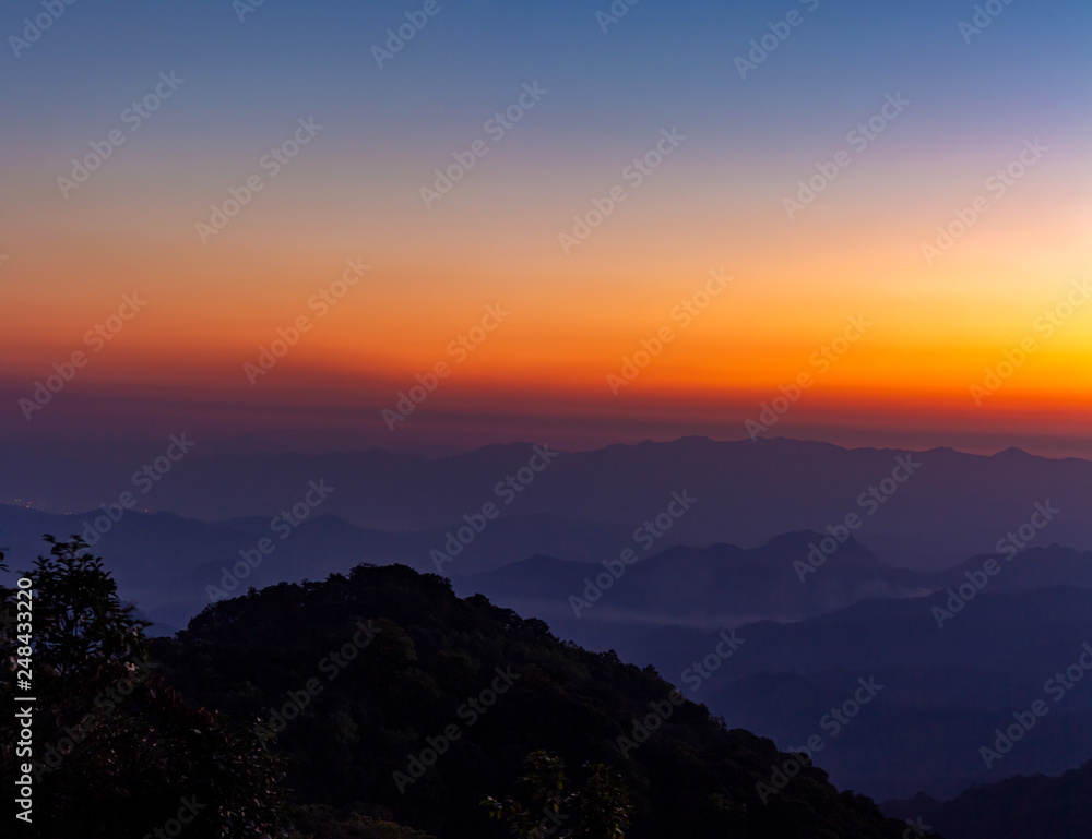 colorful of sky in the evening or morning at famous mountain in Thailand