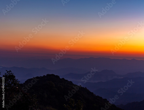 colorful of sky in the evening or morning at famous mountain in Thailand