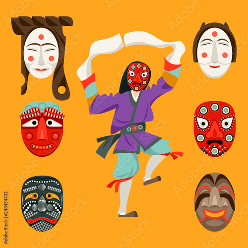 Wooden Hahoe masks (Hahoetal). Traditional ritual Korean mask dance.