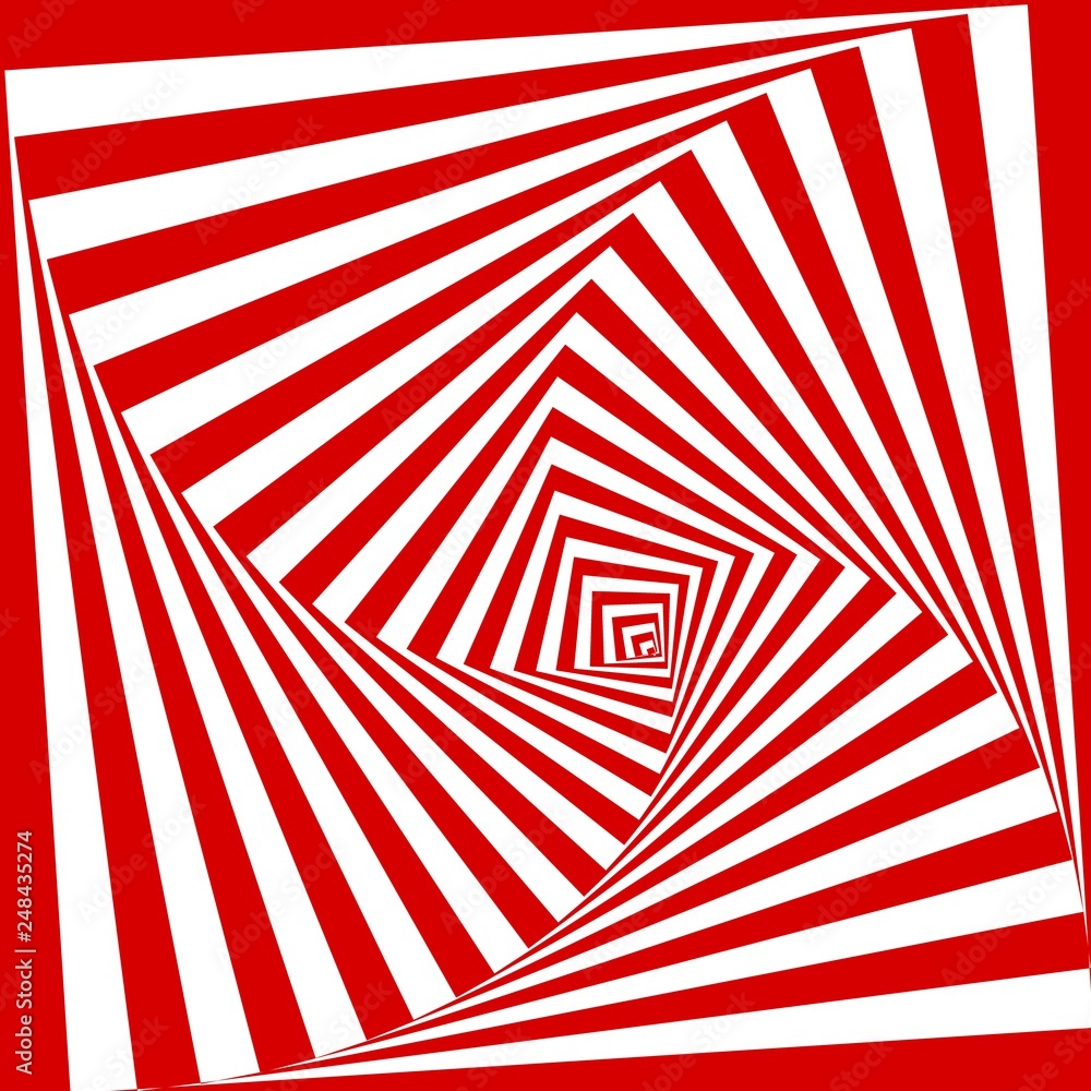 Vector optical illusion background. Geometric red and white vortex