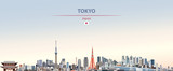 Vector illustration of Tokyo city skyline on colorful gradient beautiful day sky background with flag of Japan