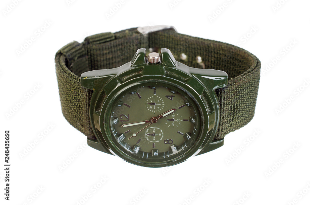 Items for survival in nature. Wristwatches. Isolated on white Items for survival in nature. Wristwatches. Isolated on white