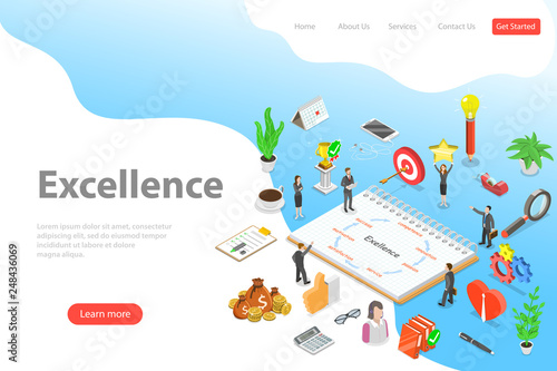 Isometric flat vector landing page template of business excellence.