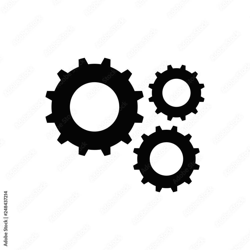 Gear black icon. Isolated on white background. Vector illustration. Gear black icon. Isolated on white background. Vector illustration.