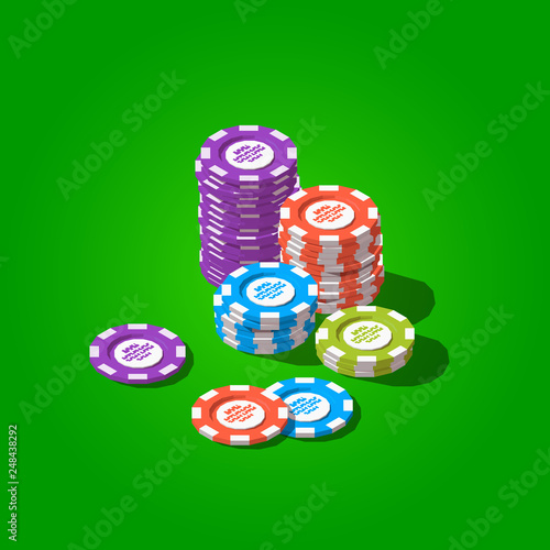 Vector isometric stack of gambling chips. Casino tokens icon. Poker chips.