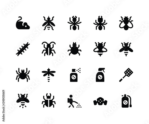 Simple Set of Pest Control Related Vector Glyph Icons. Contains such Icons as mouse, mosquito, ant, termite and More. pixel perfect vector icons based on 32px grid. Well Organized and Layered