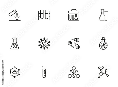 Chemical reaction line icon set