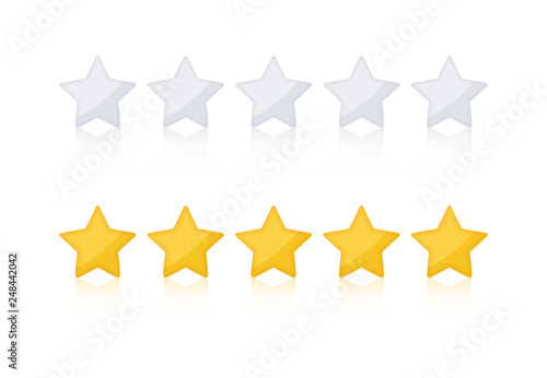 Fototapeta Naklejka Na Ścianę i Meble -  Rating Golded Stars. Website product review stars. golden rating star. With shadows makes the stars pop out from background and gray stars.