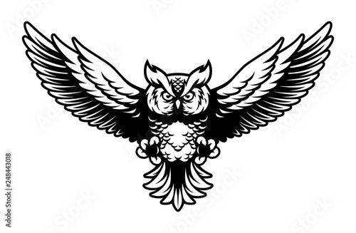 Flying Owl with Open Wings and Claws Logo Mascot in Sport Style