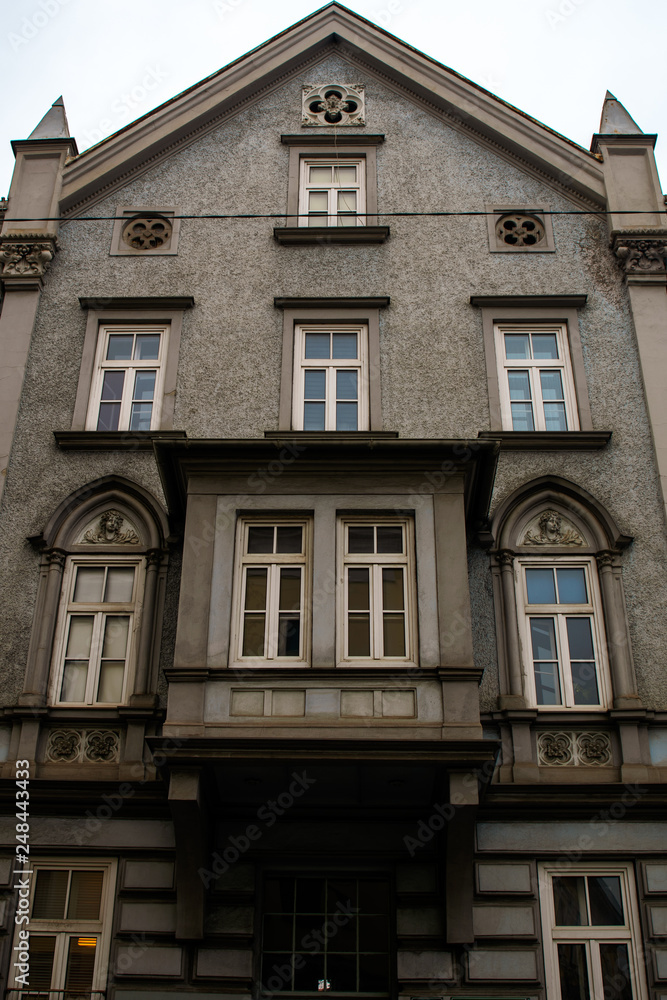 Facade of the grey house in Graz, Austria