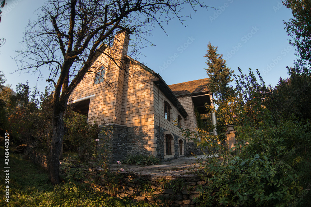 Beautiful landscape village house with trees at the forest during autumn, Azerbaijan Beautiful landscape village house with trees at the forest during autumn, Azerbaijan