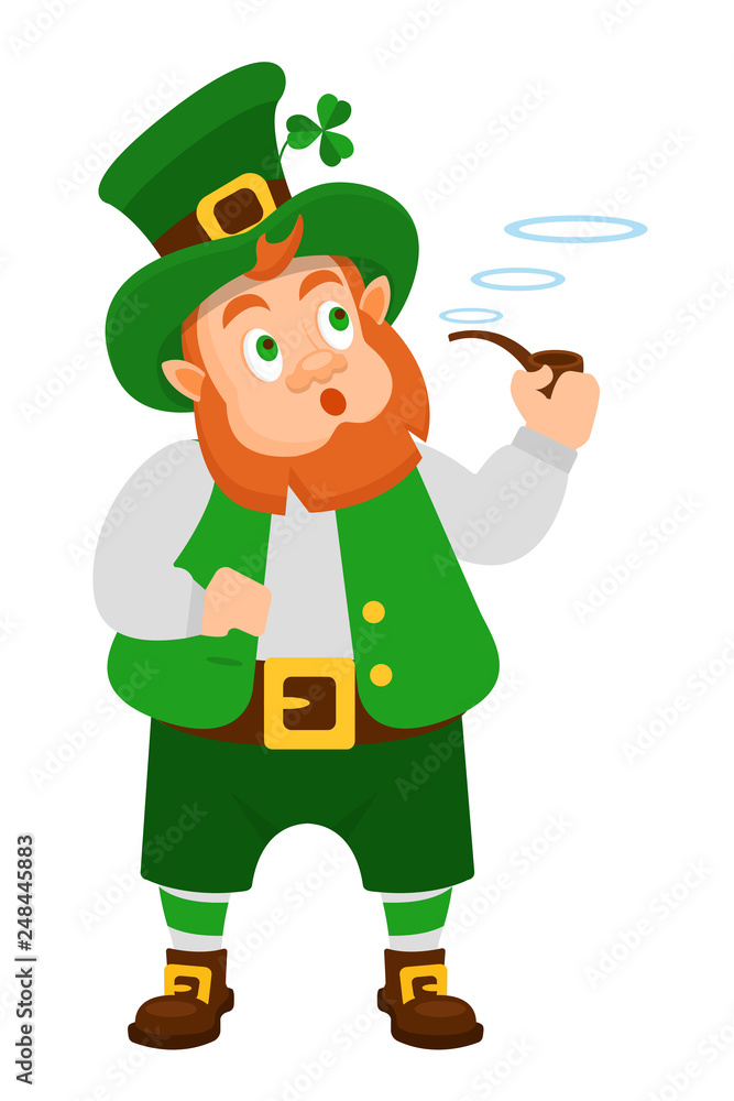 Funny Irish fantastic character, leprechaun, smoking of pipe with tobacco. Funny Irish fantastic character, leprechaun, smoking of pipe with tobacco.