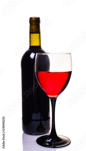 bottle and glass of red wine closeup