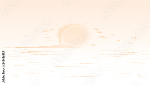 Yellow LAI THAI background Sunset with sea and mountains Vector photo