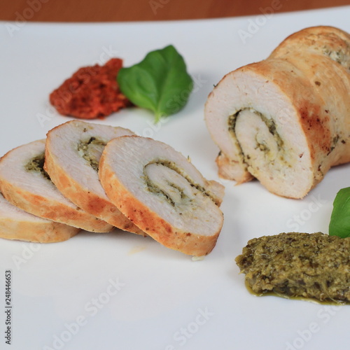 served turkey breast rolls photo