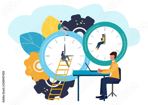 Vector illustration, round clock on white background