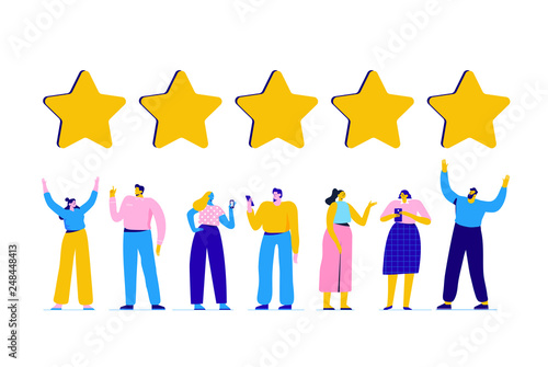 Customer review rating. Different People give review rating and feedback. Flat  vector illustration.