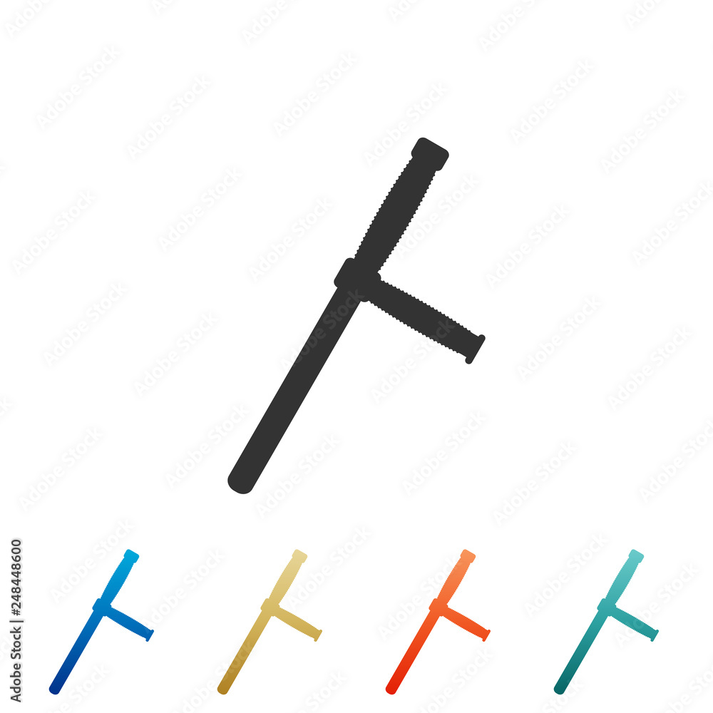 Police rubber baton icon isolated on white background. Rubber truncheon. Police Bat. Police equipment. Set elements in color icons. Vector Illustration Police rubber baton icon isolated on white background. Rubber truncheon. Police Bat. Police equipment. Set elements in color icons. Vector Illustration