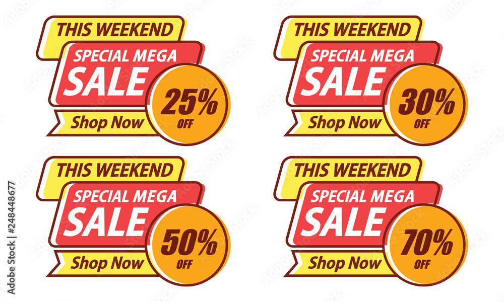 Mega Sale Template Banners Discount up to 50%,  Flat Outline Design Vector Illustration.
