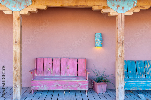 Vibrant multi-colored porch of the typical house in Southwest, USA