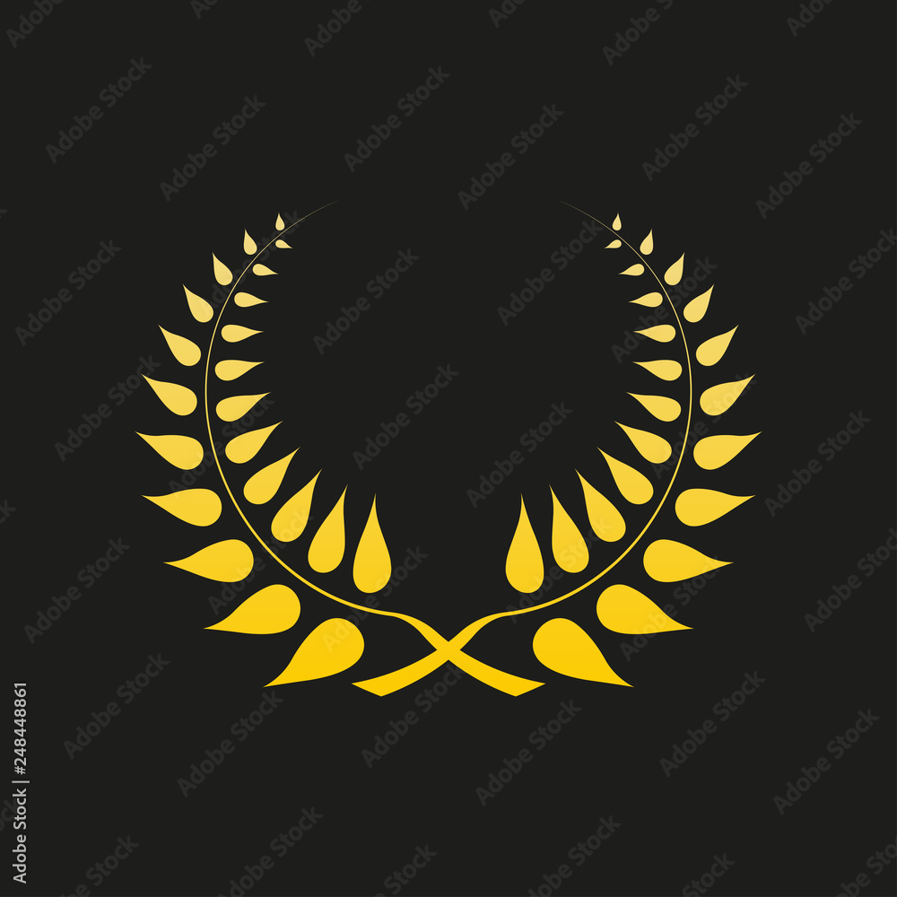 Laurel wreath icon. Golden Award and victory symbol. Trophy and prize for winners. Vector illustration. Laurel wreath icon. Golden Award and victory symbol. Trophy and prize for winners. Vector illustration.