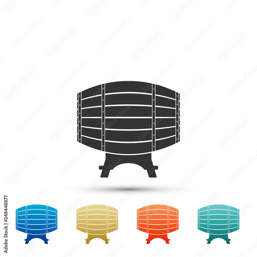 Wooden barrel on rack icon isolated on white background. Set elements in color icons. Vector Illustration Wooden barrel on rack icon isolated on white background. Set elements in color icons. Vector Illustration