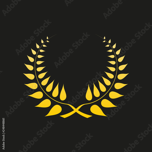 Laurel wreath icon. Golden Award and victory symbol. Trophy and prize for winners. Vector illustration.