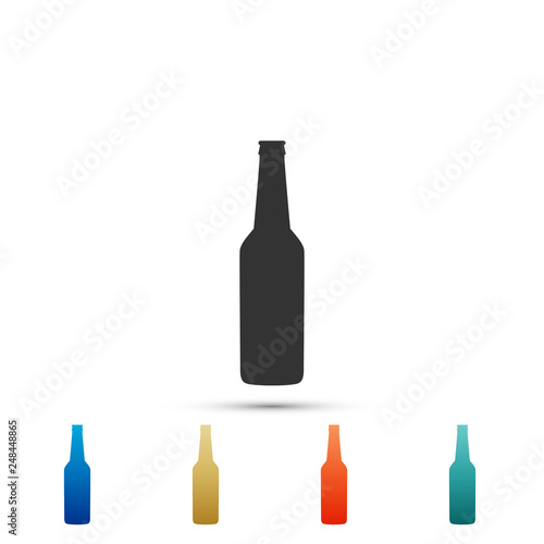 Beer bottle icon isolated on white background. Set elements in color icons. Vector Illustration
