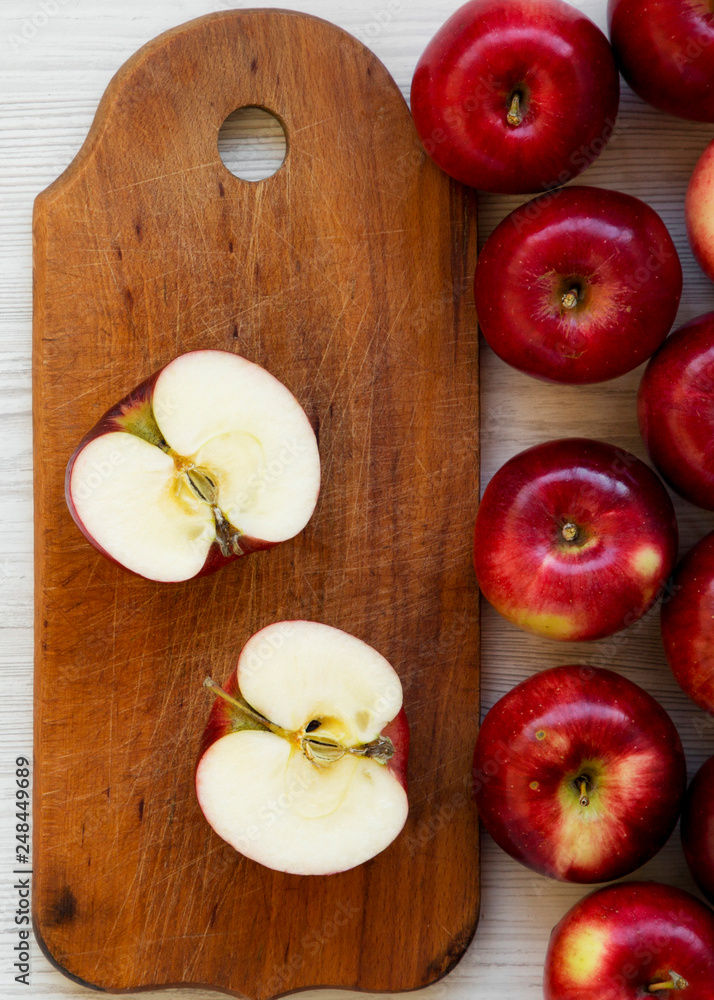 Raw red apples, top view. Flat lay, from above, overhead. Raw red apples, top view. Flat lay, from above, overhead.