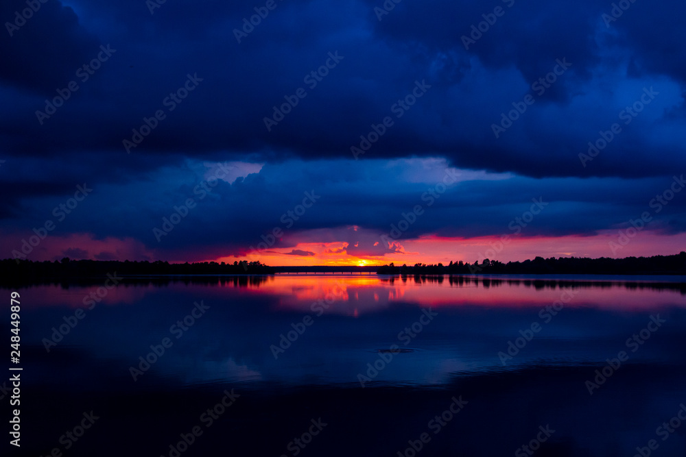 Sunset on the lake Saint lake.Shatura, Moscow region
