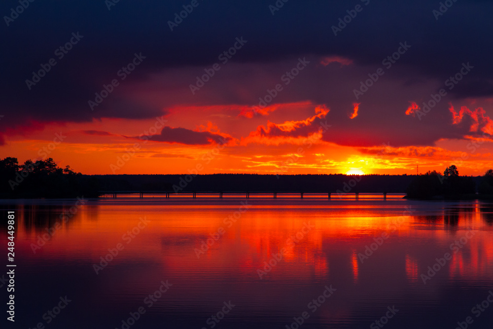 Sunset on the lake Saint lake.Shatura, Moscow region
