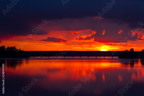 Sunset on the lake Saint lake.Shatura  Moscow region