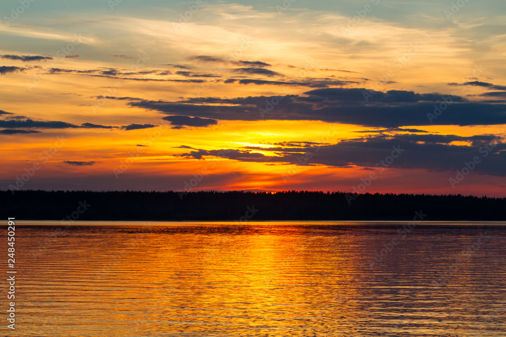 Golden sunset on the lake
