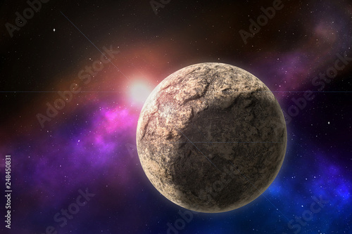 Fototapeta Naklejka Na Ścianę i Meble -  Space landscape. Stone planet in deep space. 3d Illustration.