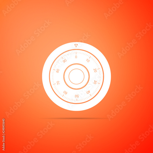 Safe combination lock wheel icon isolated on orange background. Protection concept. Password sign. Flat design. Vector Illustration