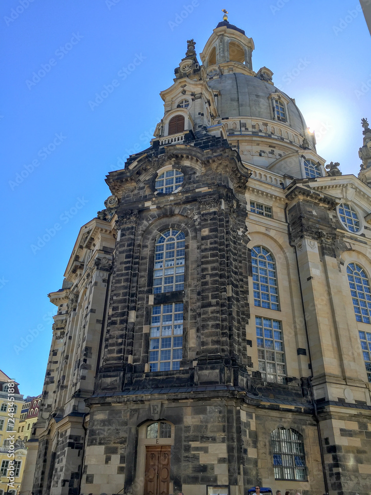 Dresden Frauenkirche with Original burn bricks and new stone rebuild Church